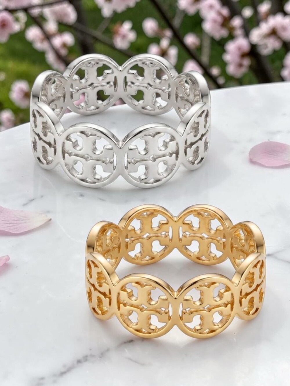 Tory Burch Frozen Logo Band Ring - Pick Silver Or Gold